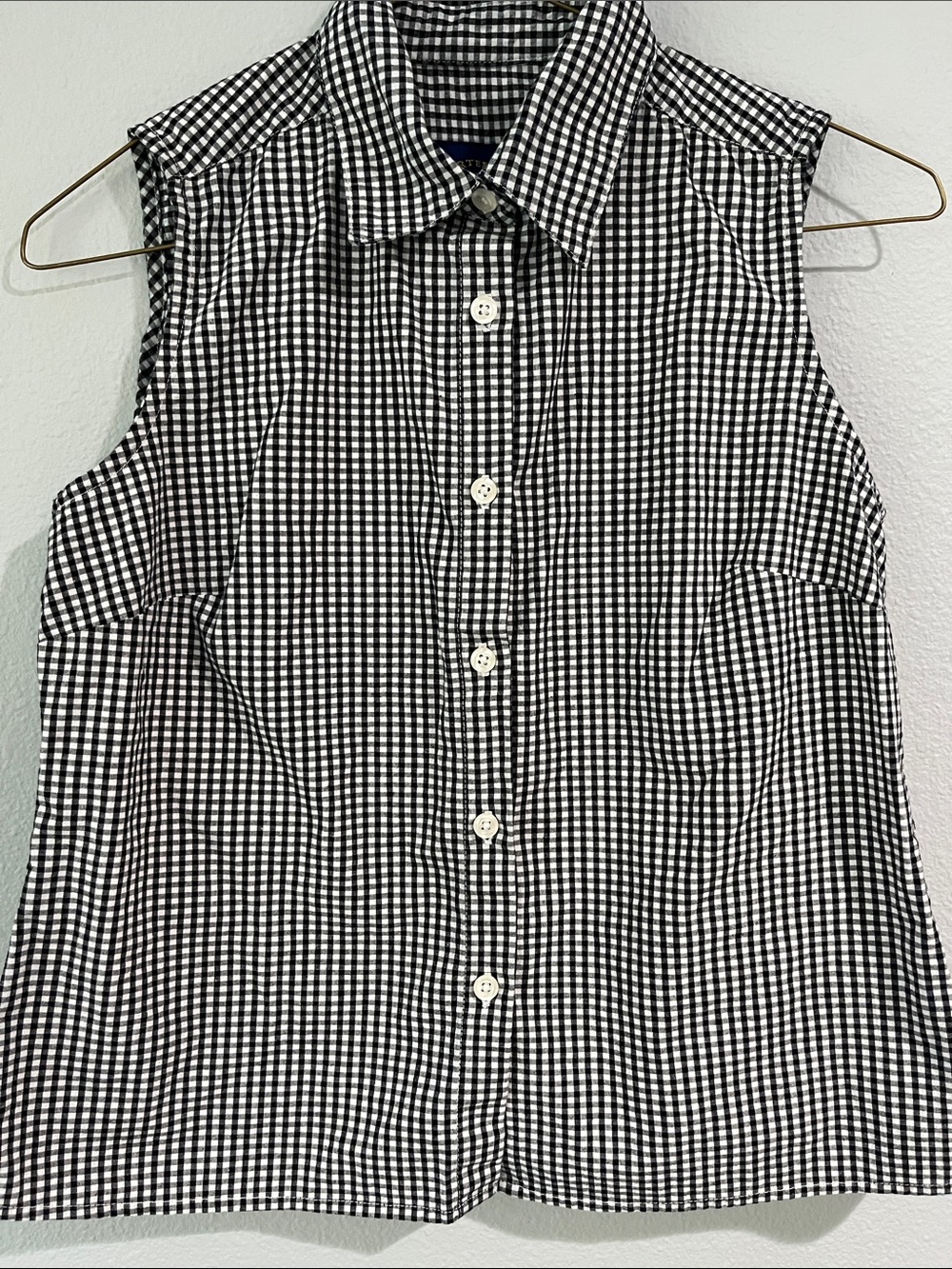 Charter Club Black and White Gingham Sleeveless Button-Down Shirt